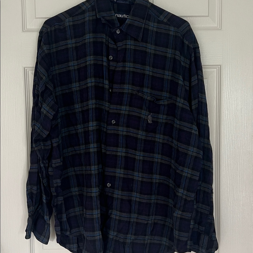 Nautica Navy and Green Checkered Shirt